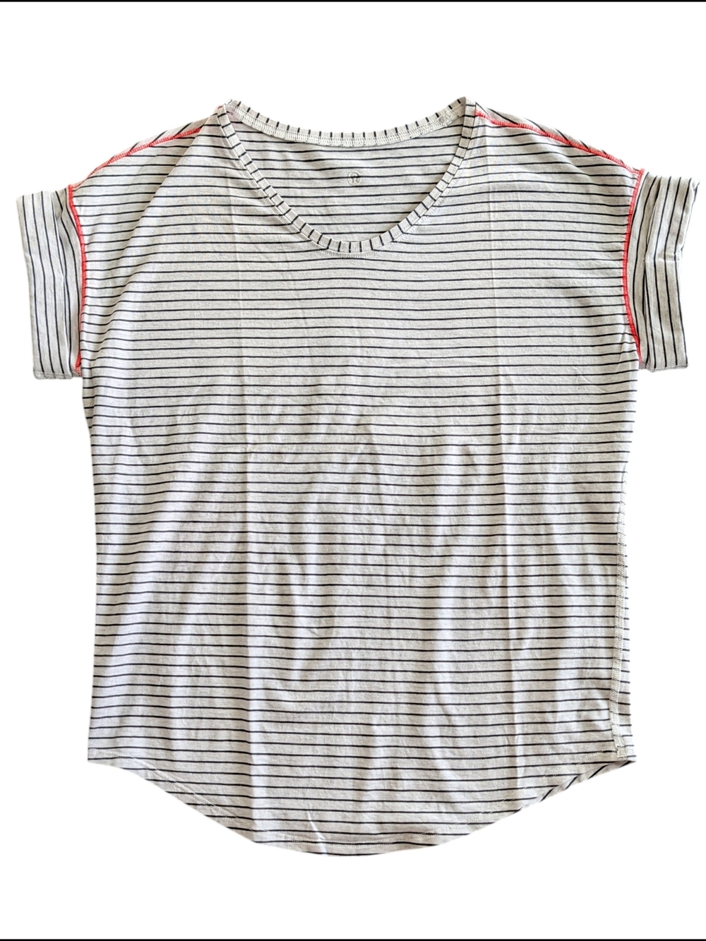 Lululemon Weekend Short Sleeve Tee Striped Grey/Black Size 6/8 Medium PTP 19" - Picture 2 of 5